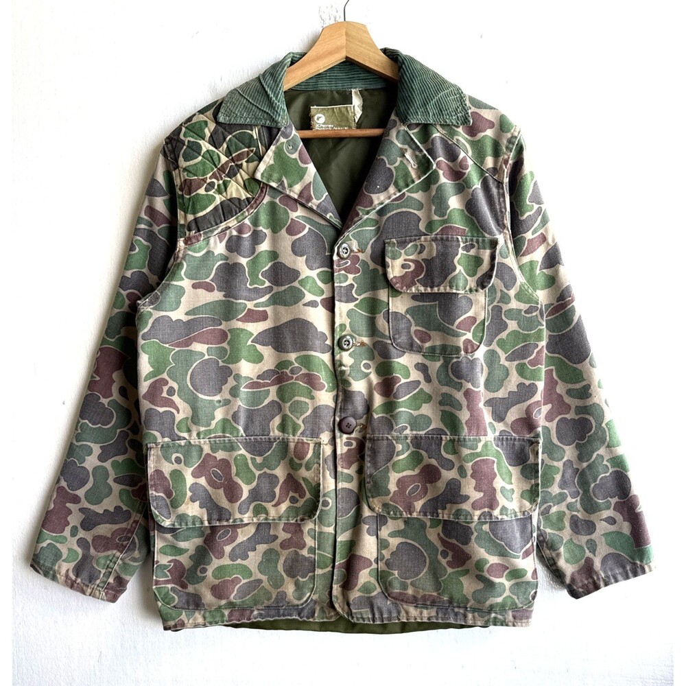 VTG JCPenney Hunting Jacket Men’s Medium Multicolor Duck Camo Corduroy Collar